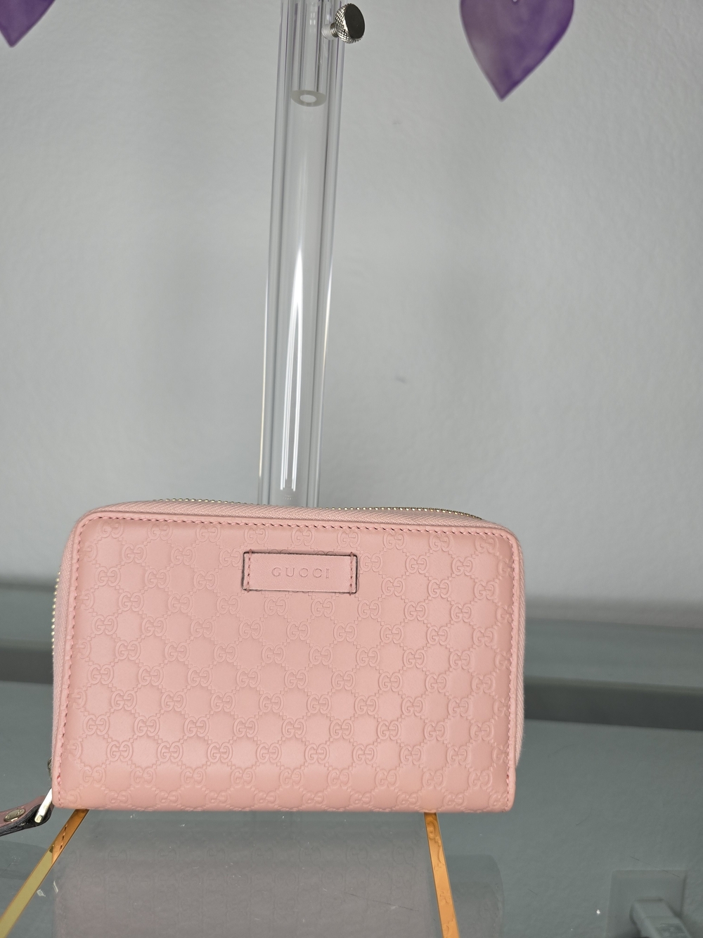 Gucci Pink GG Embossed Zip Wallet